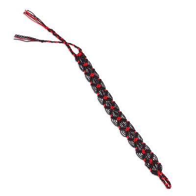 Alternate image for Black and Red Braided Cotton Bracelet from Mexico Scarlet Braid