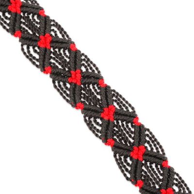 Alternate image for Black and Red Braided Cotton Bracelet from Mexico Scarlet Braid