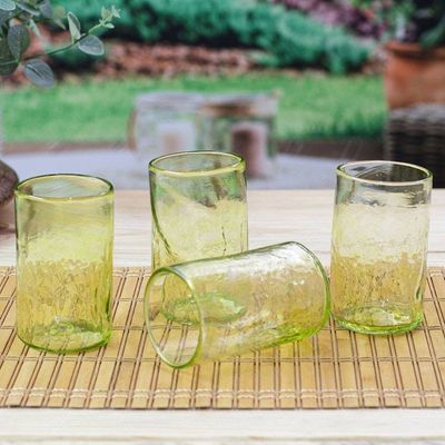Primary image for 4 Hand Blown Eco-Friendly Recycled Glass Tumblers in Green Garden Relaxation in Lemon