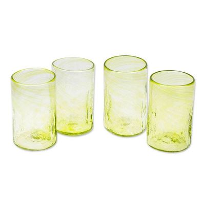 Alternate image for 4 Hand Blown Eco-Friendly Recycled Glass Tumblers in Green Garden Relaxation in Lemon