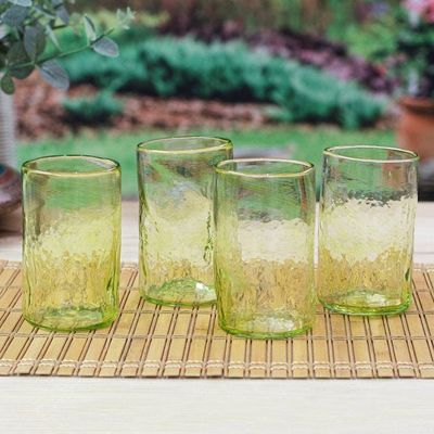 Alternate image for 4 Hand Blown Eco-Friendly Recycled Glass Tumblers in Green Garden Relaxation in Lemon
