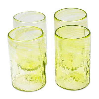 Alternate image for 4 Hand Blown Eco-Friendly Recycled Glass Tumblers in Green Garden Relaxation in Lemon