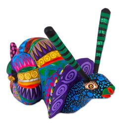 Image for Multicolored Wood Snail Alebrije Figurine from Mexico Rainbow Snail