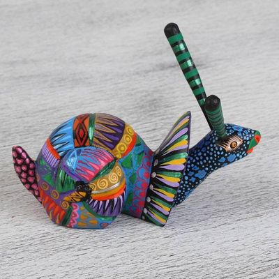 Alternate image for Multicolored Wood Snail Alebrije Figurine from Mexico Rainbow Snail