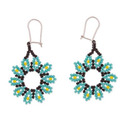 Alternate image for Aqua Floral Beaded Dangle Earrings Handcrafted in Mexico Blooming Aqua