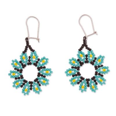 Alternate image for Aqua Floral Beaded Dangle Earrings Handcrafted in Mexico Blooming Aqua