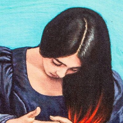 Alternate image for Signed Stretched Surrealist Giclee Print of a Woman and Fish Aquatic Weaver