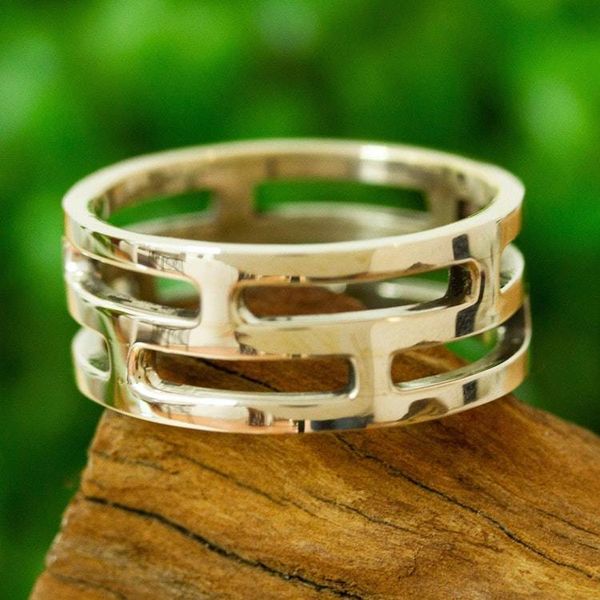 Alternate image for Modern Mens Taxco Silver Ring Open Lines