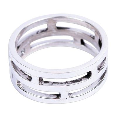 Alternate image for Modern Mens Taxco Silver Ring Open Lines