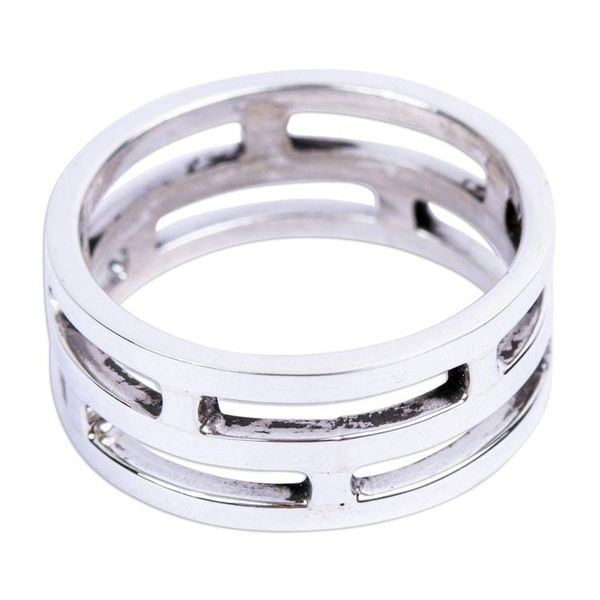 Alternate image for Modern Mens Taxco Silver Ring Open Lines