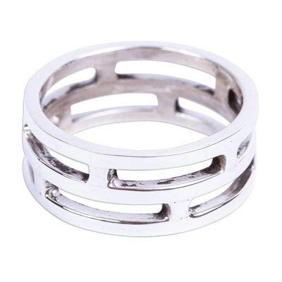 Alternate image for Modern Mens Taxco Silver Ring Open Lines