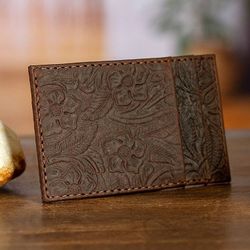 Image for Floral Leather Card Wallet Handcrafted in Mexico Floral Pass