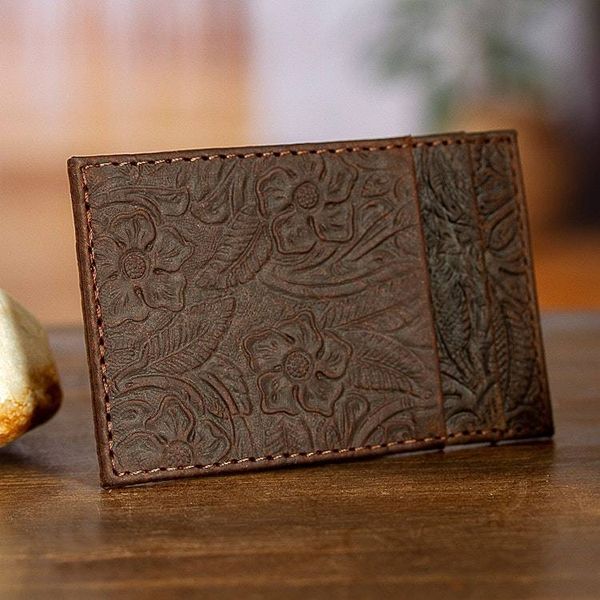 Alternate image for Floral Leather Card Wallet Handcrafted in Mexico Floral Pass