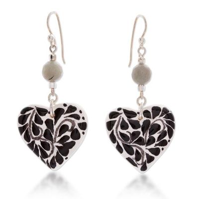 Alternate image for Leafy Heart-Shaped Natural Agate and Ceramic Dangle Earrings Healing Hearts