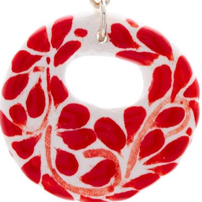Alternate image for Handmade Romantic Red Ceramic Dangle Earrings from Mexico Leafy Love