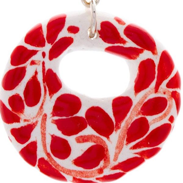 Alternate image for Handmade Romantic Red Ceramic Dangle Earrings from Mexico Leafy Love