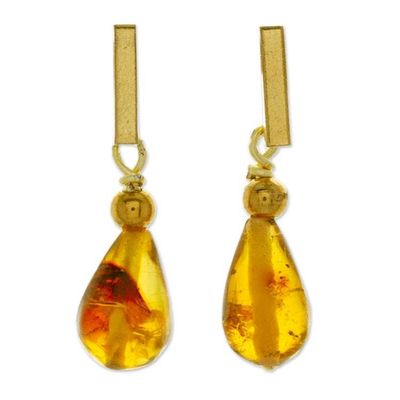 Alternate image for High-Polished 14k Gold-Plated Natural Amber Dangle Earrings Promised Drops