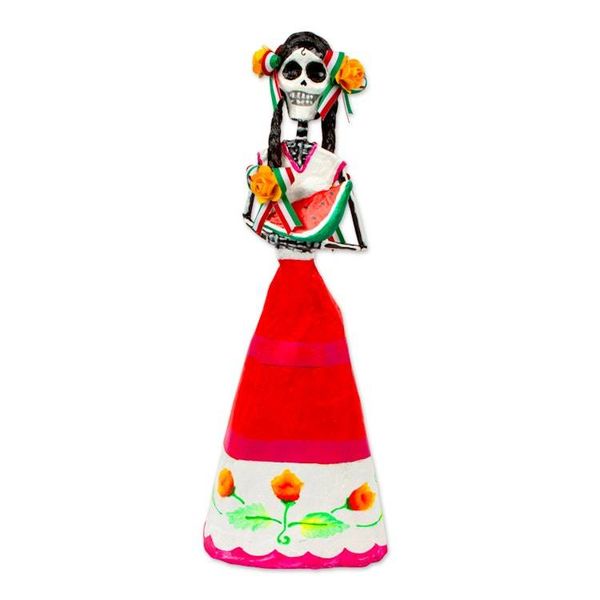 Alternate image for Hand Crafted Catrina Skeleton Sculpture from Mexico Catrina with Watermelon