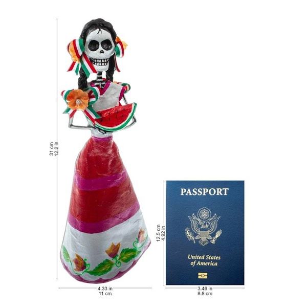 Alternate image for Hand Crafted Catrina Skeleton Sculpture from Mexico Catrina with Watermelon