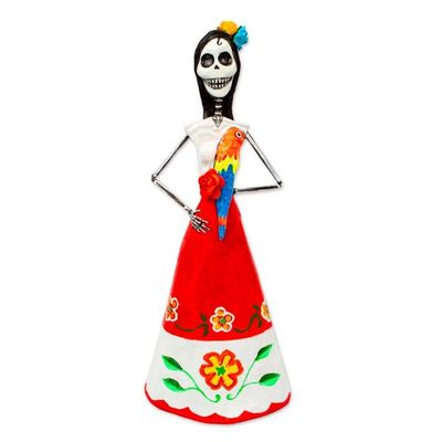Alternate image for Handmade Papier Mache Catrina Sculpture with Macaw Catrina with Macaw