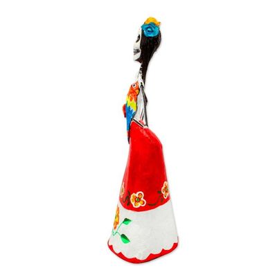 Alternate image for Handmade Papier Mache Catrina Sculpture with Macaw Catrina with Macaw