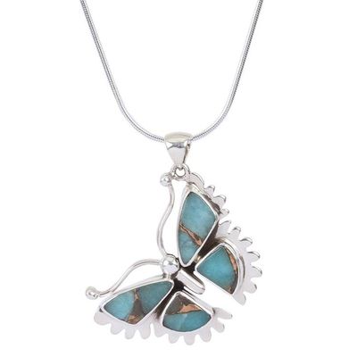 Alternate image for Composite Turquoise and Sterling Silver Butterfly Necklace Happiness Soars