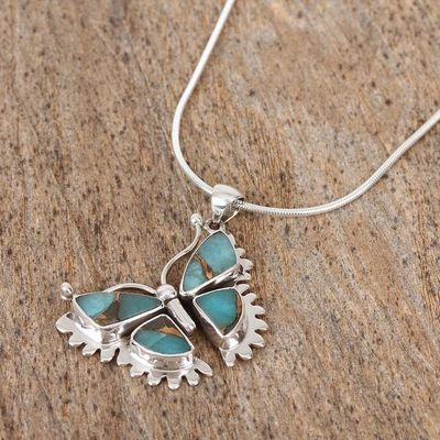 Alternate image for Composite Turquoise and Sterling Silver Butterfly Necklace Happiness Soars