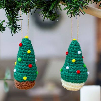 Primary image for Crocheted Christmas Tree Ornaments Pair Trimmed Trees