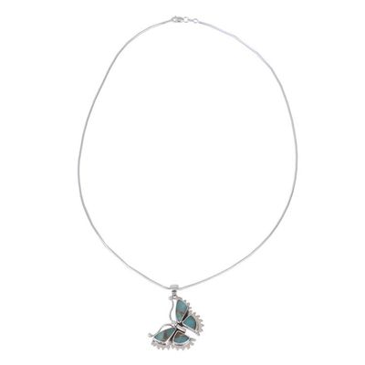 Alternate image for Composite Turquoise and Sterling Silver Butterfly Necklace Happiness Soars