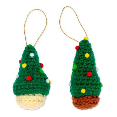 Alternate image for Crocheted Christmas Tree Ornaments Pair Trimmed Trees