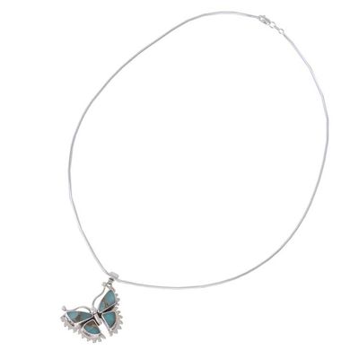 Alternate image for Composite Turquoise and Sterling Silver Butterfly Necklace Happiness Soars