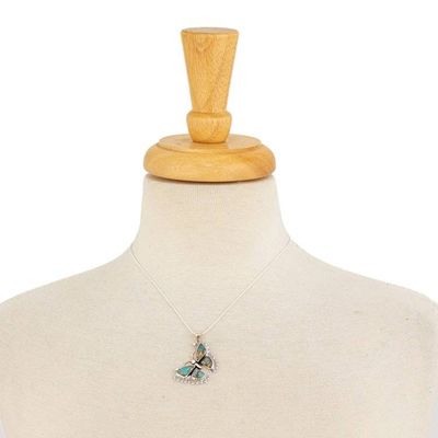 Alternate image for Composite Turquoise and Sterling Silver Butterfly Necklace Happiness Soars