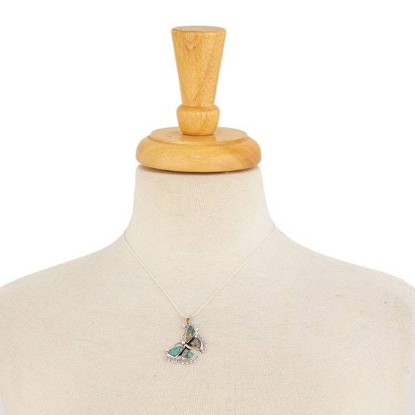 Alternate image for Composite Turquoise and Sterling Silver Butterfly Necklace Happiness Soars