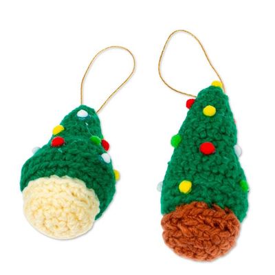 Alternate image for Crocheted Christmas Tree Ornaments Pair Trimmed Trees