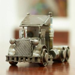 Image for Recycled Auto Parts Tractor Trailer Sculpture Rustic Semi