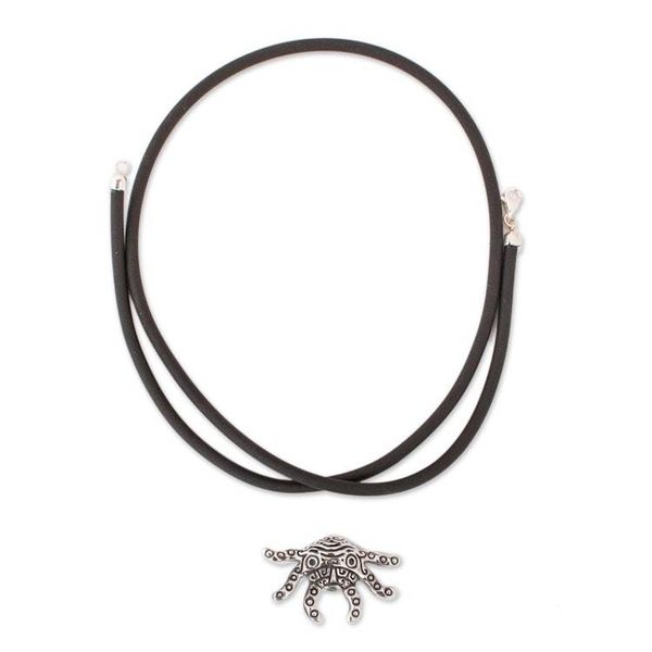 Alternate image for Sterling Silver Axolotl Pendant Necklace from Mexico Stylized Axolotl