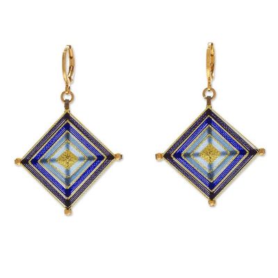 Alternate image for 18k Gold-Plated Diamond-Shaped Woven Blue Dangle Earrings Blue Jewels