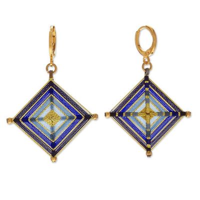 Alternate image for 18k Gold-Plated Diamond-Shaped Woven Blue Dangle Earrings Blue Jewels