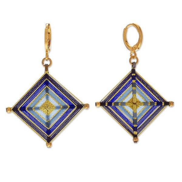 Alternate image for 18k Gold-Plated Diamond-Shaped Woven Blue Dangle Earrings Blue Jewels