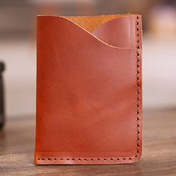 Image for Brown Leather Card Wallet with Two Compartments Brown Fortune