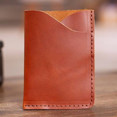 Primary image for Brown Leather Card Wallet with Two Compartments Brown Fortune