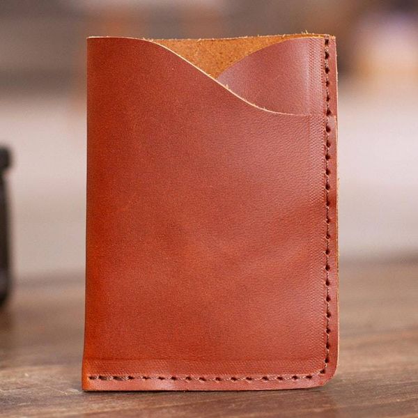 Alternate image for Brown Leather Card Wallet with Two Compartments Brown Fortune