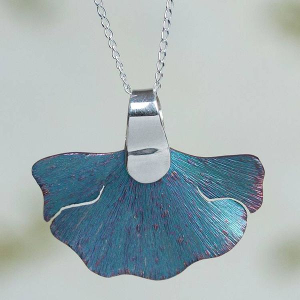 Alternate image for Titanium and Sterling Silver Pendant Necklace from Mexico Blue Betta