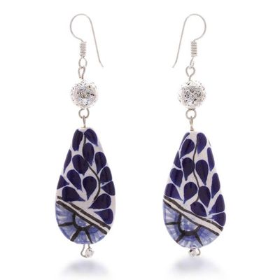 Alternate image for Floral Drop-Shaped Blue Ceramic Dangle Earrings from Mexico Primaveral Heaven