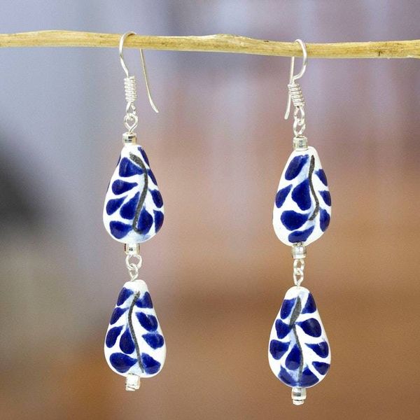 Alternate image for Drop-Shaped Ceramic and Sterling Silver Dangle Earrings Thriving Dew