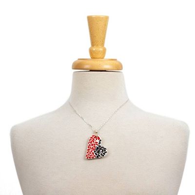 Alternate image for Leafy Painted Red and Black Ceramic Heart Pendant Necklace Heart of Gardens