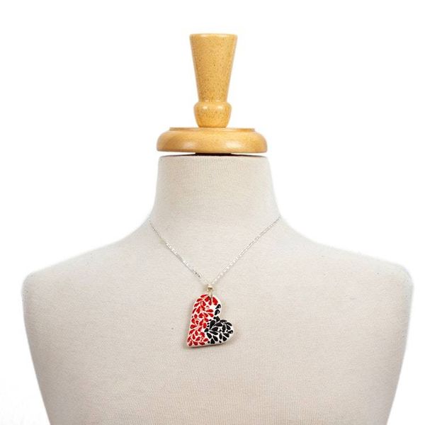 Alternate image for Leafy Painted Red and Black Ceramic Heart Pendant Necklace Heart of Gardens