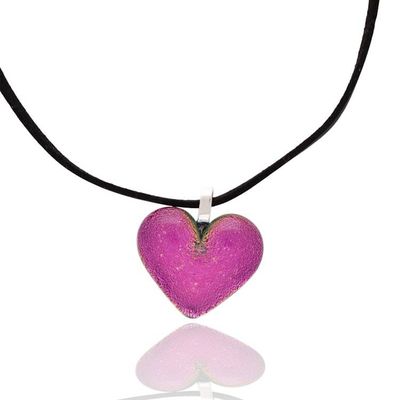 Alternate image for Heart-Themed Dichroic Glass Pendant Necklace in Fuchsia Heart of Fuchsia