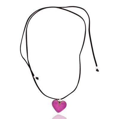 Alternate image for Heart-Themed Dichroic Glass Pendant Necklace in Fuchsia Heart of Fuchsia