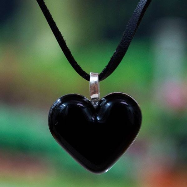 Alternate image for Handcrafted Black Heart-Themed Fused Glass Pendant Necklace My Midnight Love